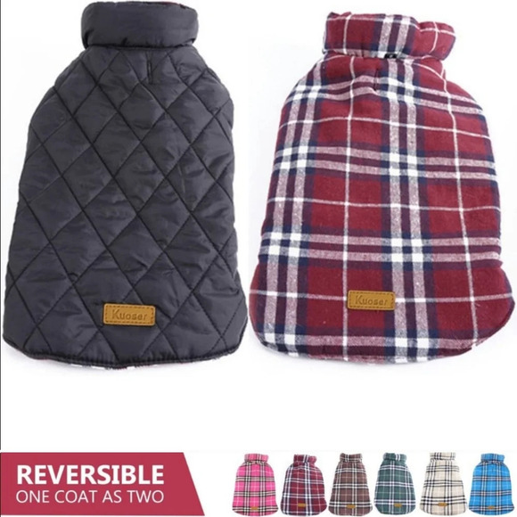 NWT Kuoser Plaid Reversible Winter Dog Coat Cold Weather Quilted Puffy Vest M - Picture 3 of 12